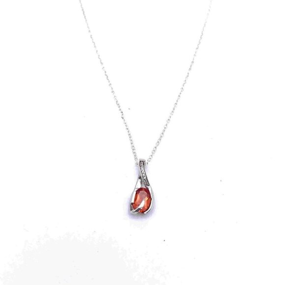 Diamond Gemstone Dangle Drop Pendant Chain Necklace 925 Sterling Silver 15.5" - Picture 3 of 4